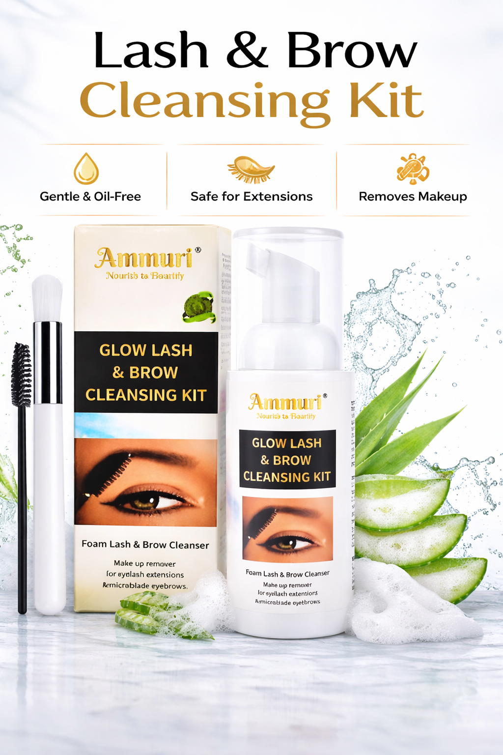 Ammuri Lash & Brow Cleansing Kit: Eyelash Extension Shampoo Kit-0