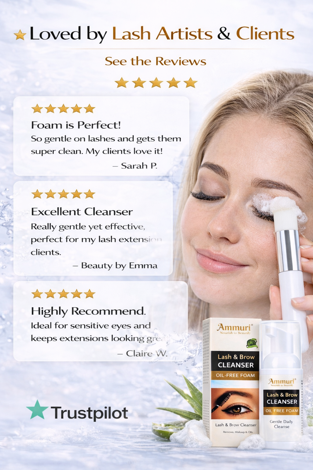 Ammuri Lash & Brow Cleansing Kit: Eyelash Extension Shampoo Kit-3