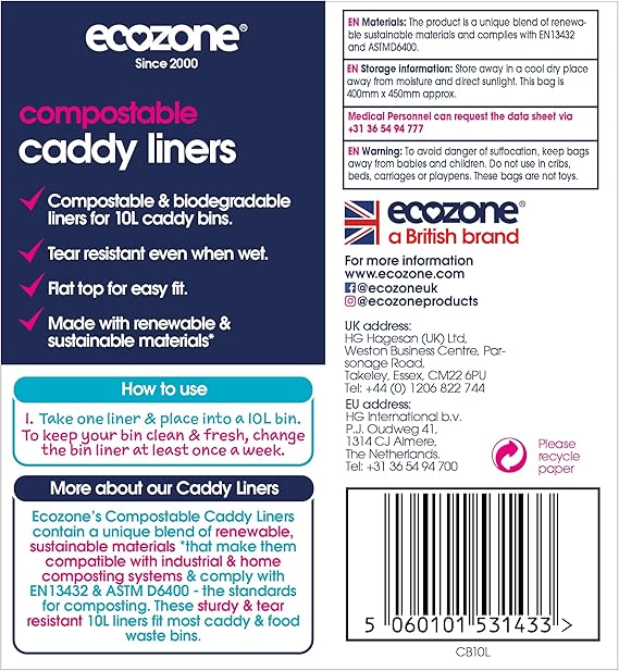EcoZone Small Bin Bags 10 Litre (Compostable, 22 bags per roll)-1